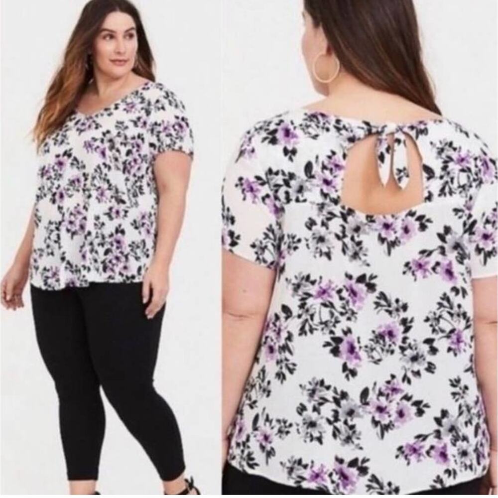 Torrid Blouse Challis Keyhole‎ White Floral Size 1X
